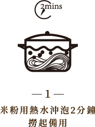 米粉用熱水沖泡2分鐘撈起備用